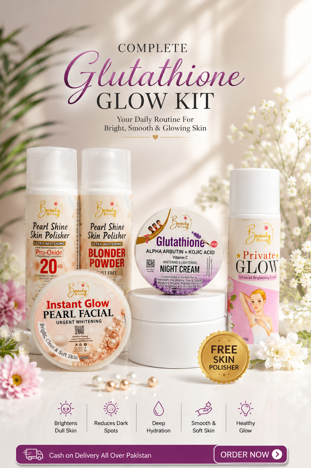 GLOW KIT WITH 4 PRODUCTS WITH FREE SKIN POLISHER