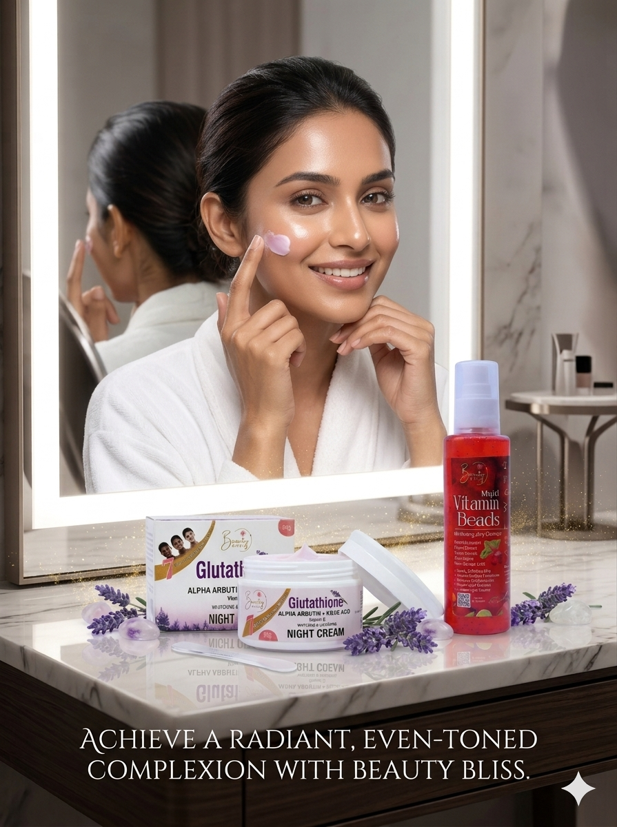 Glutathione Whitening Night Cream & Multi Vitamins Jelly Cleanser Face Wash Deal