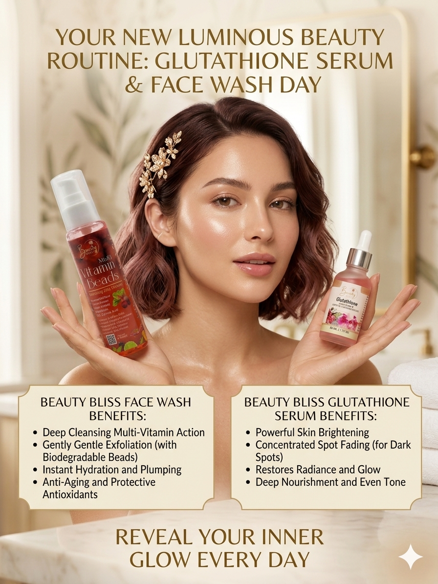 Glutathione Whitening Serum +FREE Vitamin Beads Jelly Cleanser Face Wash Combo Deal