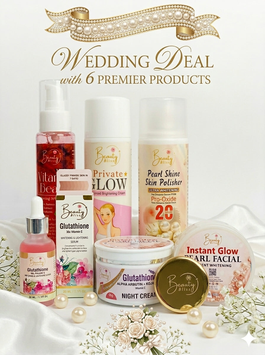 ( Wedding Deal 6 Products ) Glutathione Serum + Face Wash + Skin polisher + Urgent Facial + Night Cream + Private Glow