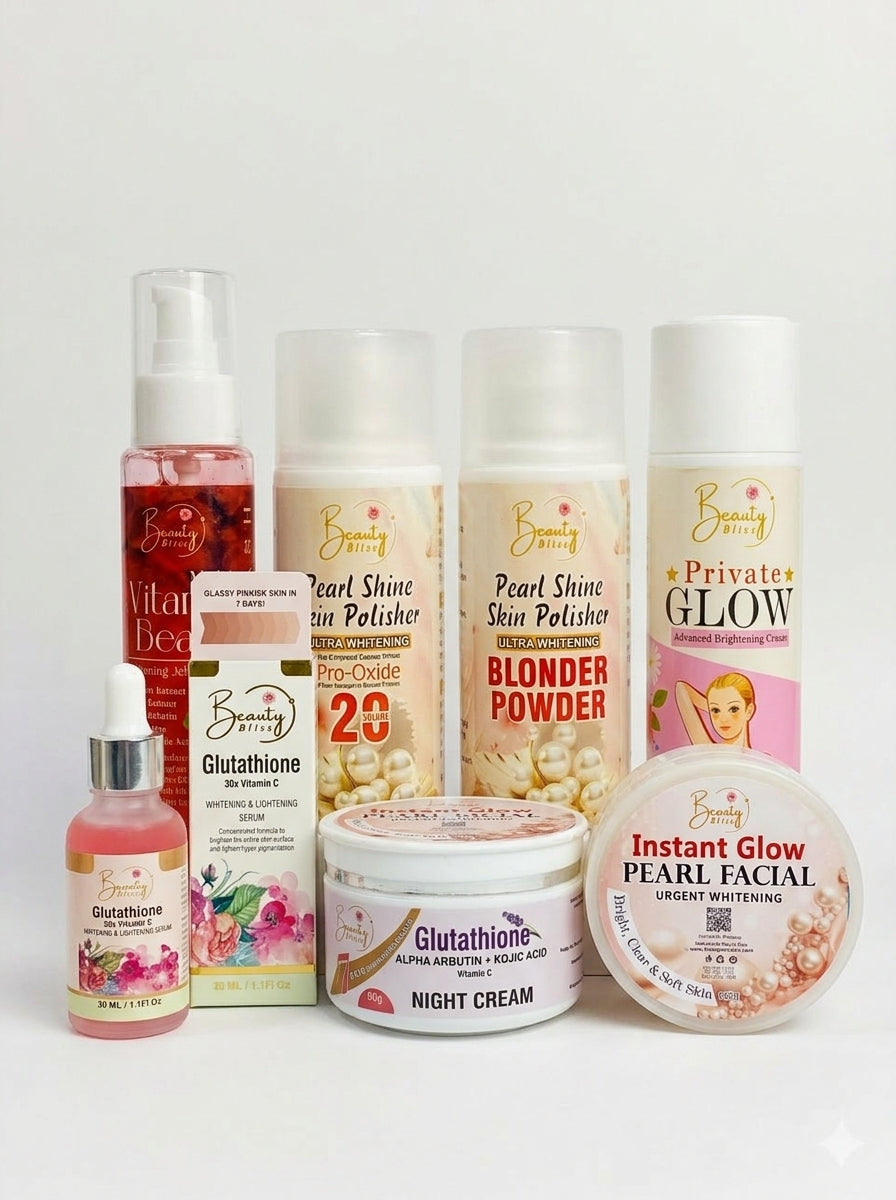( Wedding Deal 6 Products ) Glutathione Serum + Face Wash + Skin polisher + Urgent Facial + Night Cream + Private Glow
