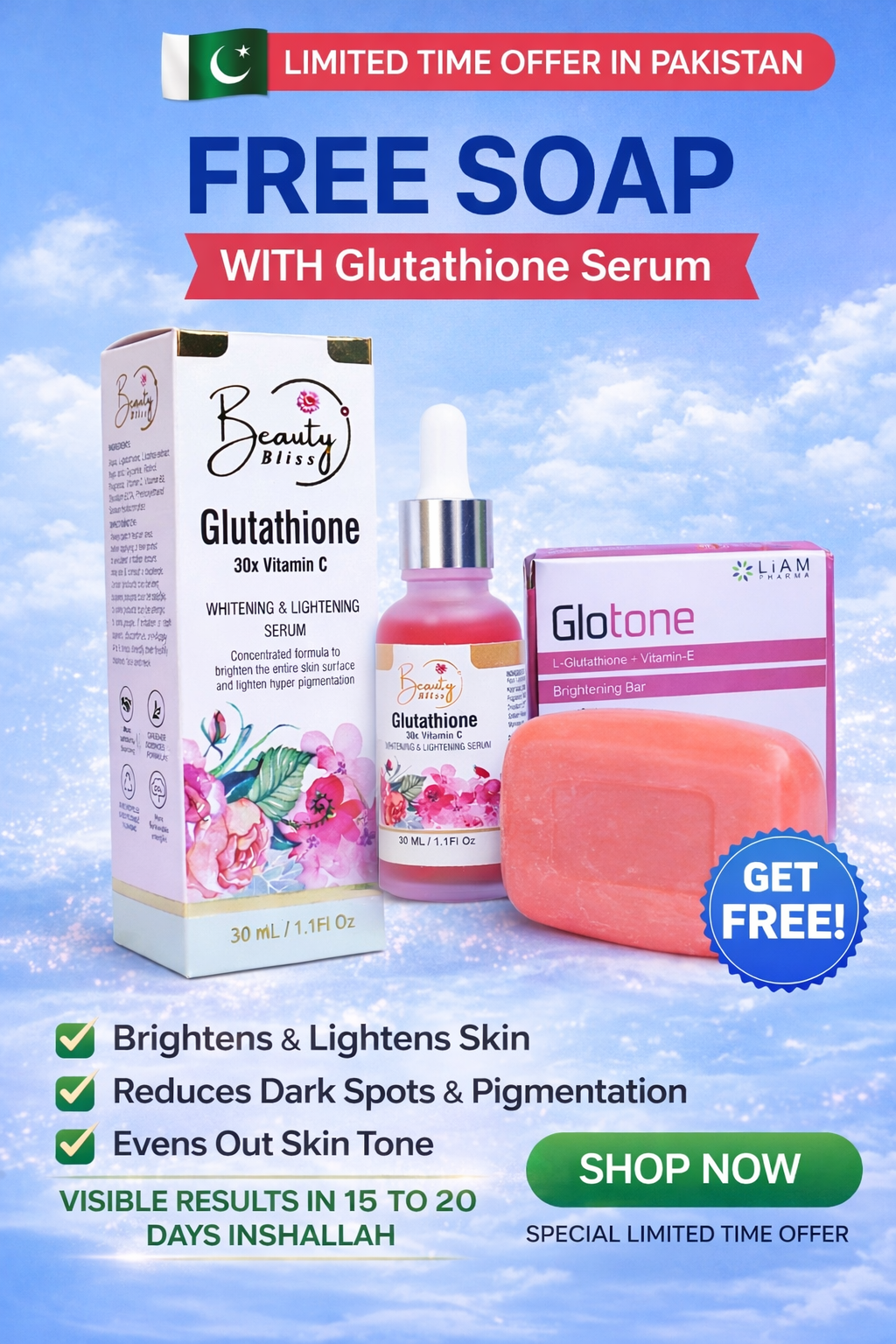 GLUTATHIONE + 30X VITAMIN C SERUM + GLUTAX SOAP FREE Hot 🔥 Sale